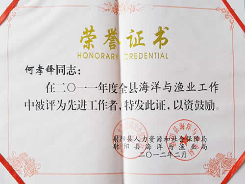2011年度先進工作者榮譽證書